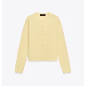 Zara 100% WOOL LONG SLEEVE CARDIGAN Light Yellow Size M